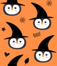 Vector seamless pattern of Halloween penguin face