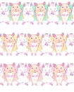 Vector seamless pattern with geometric hamsters on a color bars