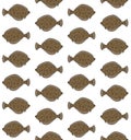 Vector seamless pattern of hand draw flounder fish Royalty Free Stock Photo