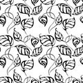 Vector seamless pattern with hand drawing black and white leaves