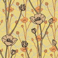 Vector seamless pattern with hand drawing wild flowers and doodle hearts, botanical illustration, floral elements, hand Royalty Free Stock Photo