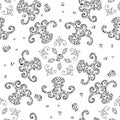 Hand drawn abstract octopus and skulls vector seamless pattern Royalty Free Stock Photo