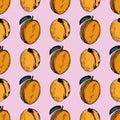 Vector seamless pattern with hand drawn apricots. Can be used for greeting cards, flyers, invitations, web design, etc Royalty Free Stock Photo