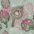 Vector seamless pattern with hand drawn artichoke Royalty Free Stock Photo