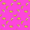 Vector seamless pattern with hand drawn bananas on a pink background.