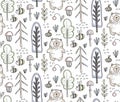 Vector seamless pattern with hand drawn bear in the forest Royalty Free Stock Photo