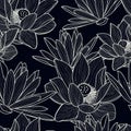 Vector seamless pattern with hand drawn beautiful lotus flower. Royalty Free Stock Photo