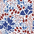 Vector seamless pattern with hand-drawn berries and leaves. Pattern in classic blue red white color composition. Fresh Royalty Free Stock Photo