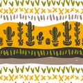 Vector seamless pattern with hand drawn cactus elements isolated on white background.