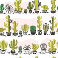 Vector seamless pattern with hand drawn cactus elements isolated on white background. Royalty Free Stock Photo