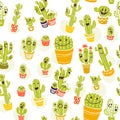 Vector seamless pattern with hand drawn cactus elements isolated on white background. Royalty Free Stock Photo