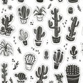 Vector seamless pattern with hand drawn cactus elements isolated on white background.