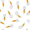 Vector seamless pattern, hand-drawn, with carrots isolated on a white background. Endless texture with fresh vegetables in sketch