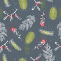 Vector seamless pattern with Christmas plants