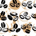 Vector seamless pattern with hand drawn coffee beans isolated on white background.