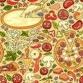 Vector seamless pattern of hand drawn colorful pizza ingredient