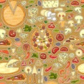 Vector seamless pattern of hand drawn colorful pizza ingredient