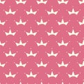 Vector seamless pattern with hand drawn cute crown on pink girly background