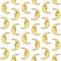 Vector seamless pattern of boho moon with face