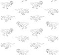 Vector seamless pattern of hand drawn doodle sketch triceratops and tyrannosaur dinosaur on white background