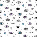 Vector Seamless pattern with hand drawn eyes and lashes