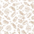 Vector seamless pattern with hand drawn fast food elements