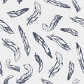 Vector seamless pattern with hand-drawn feathers. Royalty Free Stock Photo