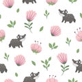 Vector seamless pattern of hand drawn flat funny baby badger Royalty Free Stock Photo