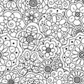 Vector seamless pattern of hand drawn floral doodle elements