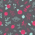 Vector seamless pattern of hand drawn flowers, leaves, branches Royalty Free Stock Photo