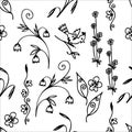 Vector seamless pattern hand-drawn floral elements for design textile, wallpaper. Doodle style, spring floral pattern, black Royalty Free Stock Photo