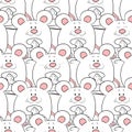 Vector seamless pattern with hand-drawn funny cute fat animals. Silhouettes of animals on a white background. Fun texture with Royalty Free Stock Photo