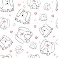 Vector seamless pattern with hand-drawn funny cute fat animals. Silhouettes of animals on a white background. Fun texture with Royalty Free Stock Photo