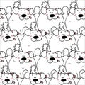 Vector seamless pattern with hand-drawn funny cute fat animals. Silhouettes of animals on a white background. Fun texture with Royalty Free Stock Photo