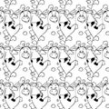 Vector seamless pattern with hand-drawn funny cute fat animals. Silhouettes of animals on a white background. Fun texture with Royalty Free Stock Photo