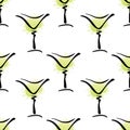 Vector seamless pattern with hand drawn glass of Margarita cocktail on white Royalty Free Stock Photo