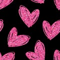 Vector seamless pattern with hand drawn glitter hearts.