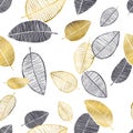 Vector seamless pattern with hand drawn golden, black, Royalty Free Stock Photo