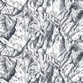 Vector seamless pattern with hand drawn graphic mountain ranges