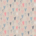 Vector seamless pattern with hand drawn hearts in sketch style.