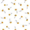 Vector seamless pattern, hand-drawn, with honeydew isolated on a white background. Endless texture with small mushrooms in sketch