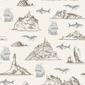 Vector seamless pattern with hand-drawn islands Royalty Free Stock Photo