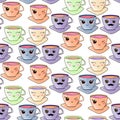 Vector seamless pattern with hand drawn kawaii cup