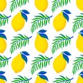 Vector seamless pattern with hand drawn lemons and leaves