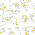 Vector seamless pattern with hand-drawn lizards isolated on a white background. Texture with funny animals in doodle style