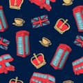 Vector seamless pattern of hand-drawn London symbols