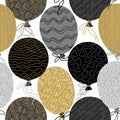 Vector seamless pattern with hand drawn ornamental balloons. Hand drawn surface pattern. Happy birthday background in Royalty Free Stock Photo