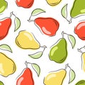 Vector seamless pattern with hand drawn pears. Line art vector illustration isolated on a white background. Royalty Free Stock Photo