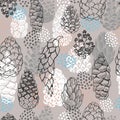 Vector seamless pattern with hand drawn pine cones Royalty Free Stock Photo