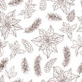 Vector pattern with poinsettias and Christmas plants